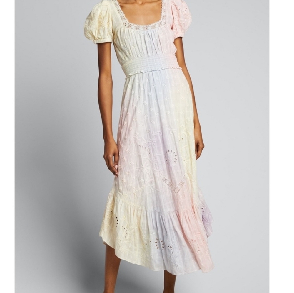 Loveshackfancy Begonia Cotton Eyelet Midi Dress Multicolor Size Small